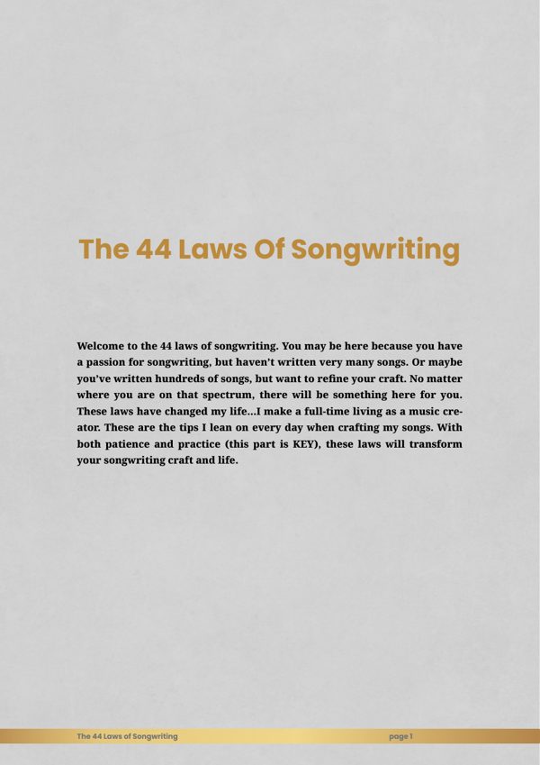 Welcome page of The 44 Laws of Songwriting